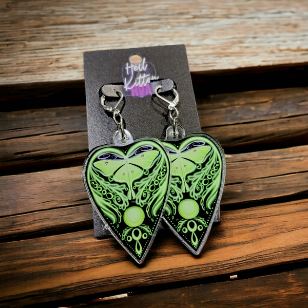 Luna Moth Ouija Acrylic Dangles Lime Green (Earrings)