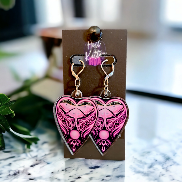 Luna Moth Ouija Acrylic Dangles Neon Pink (Earrings)