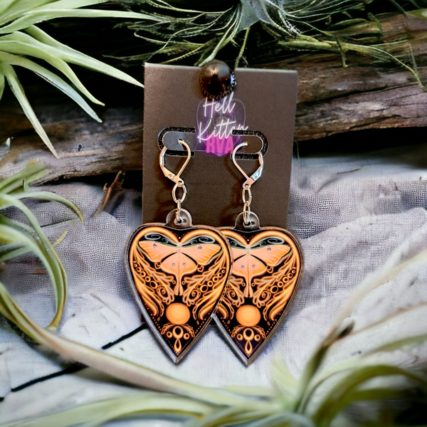 Luna Moth Ouija Acrylic Dangles Orange (Earrings)