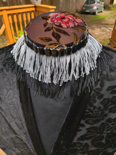 Divine Possum Fringe Collar Silver and Black