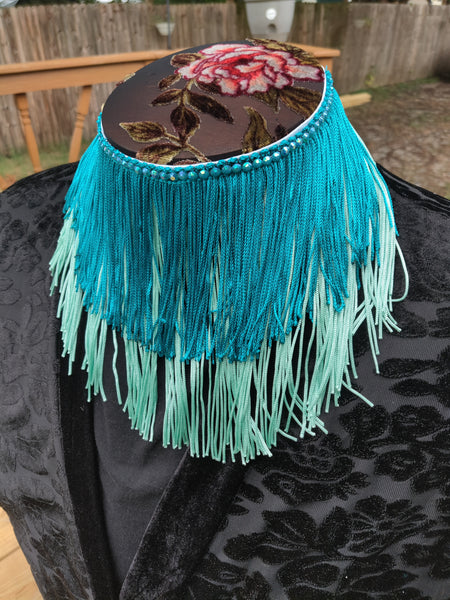 Divine Possum Fringe Collar Dark Teal & Light Teal