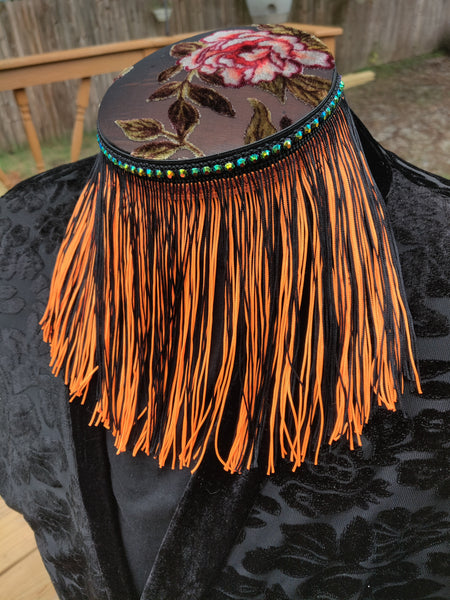 Divine Possum Fringe Collar Neon Orange & Black