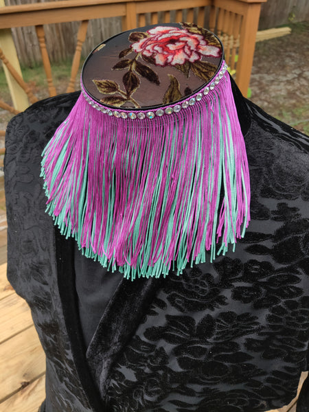 Divine Possum Fringe Collar Purple & Light Teal